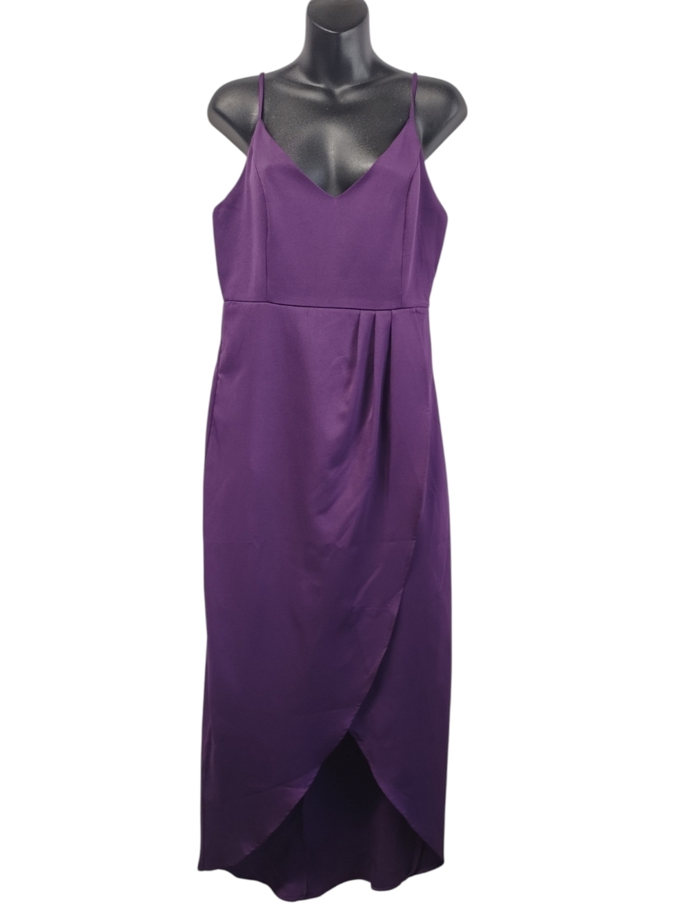 CMZ2005 Purple Spaghetti Strap Midi Dress M NWT Wrap Front Slip Cocktail Party